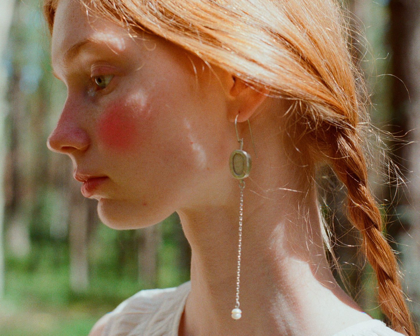 Asymmetrical Sterling Silver Earrings with Upcycled Vintage Porcelain and Pearl Detail
