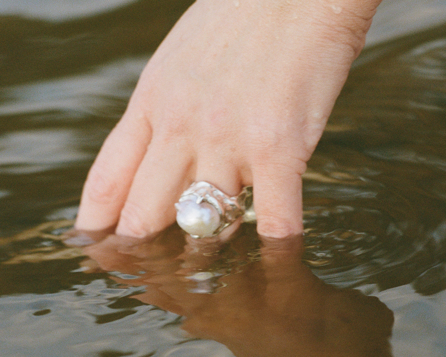 Amorphous Ring with Gray Baroque Pearl