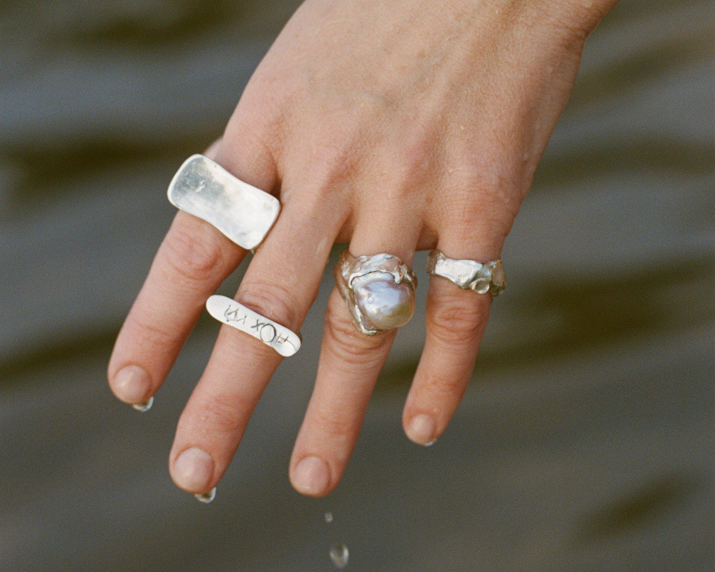 Amorphous Ring with Gray Baroque Pearl