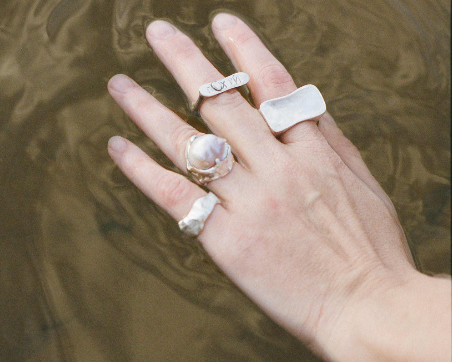 Amorphous Ring with Gray Baroque Pearl