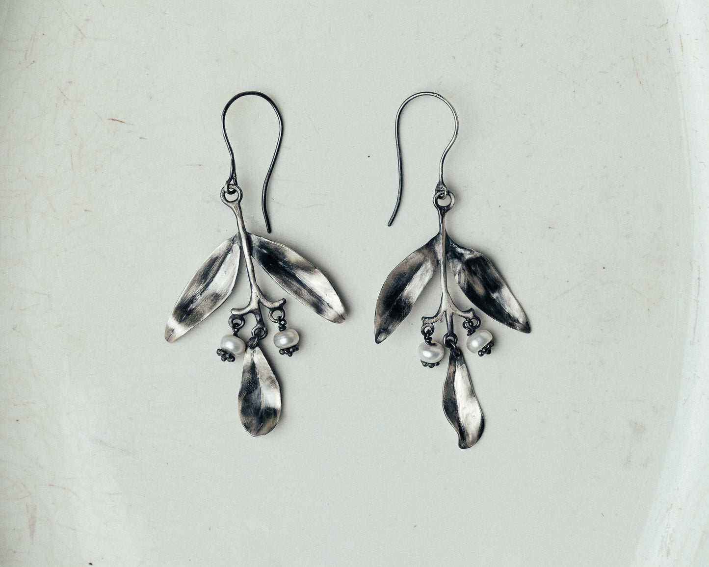 Whispering Leaves: Sterling Silver & Pearl Earrings