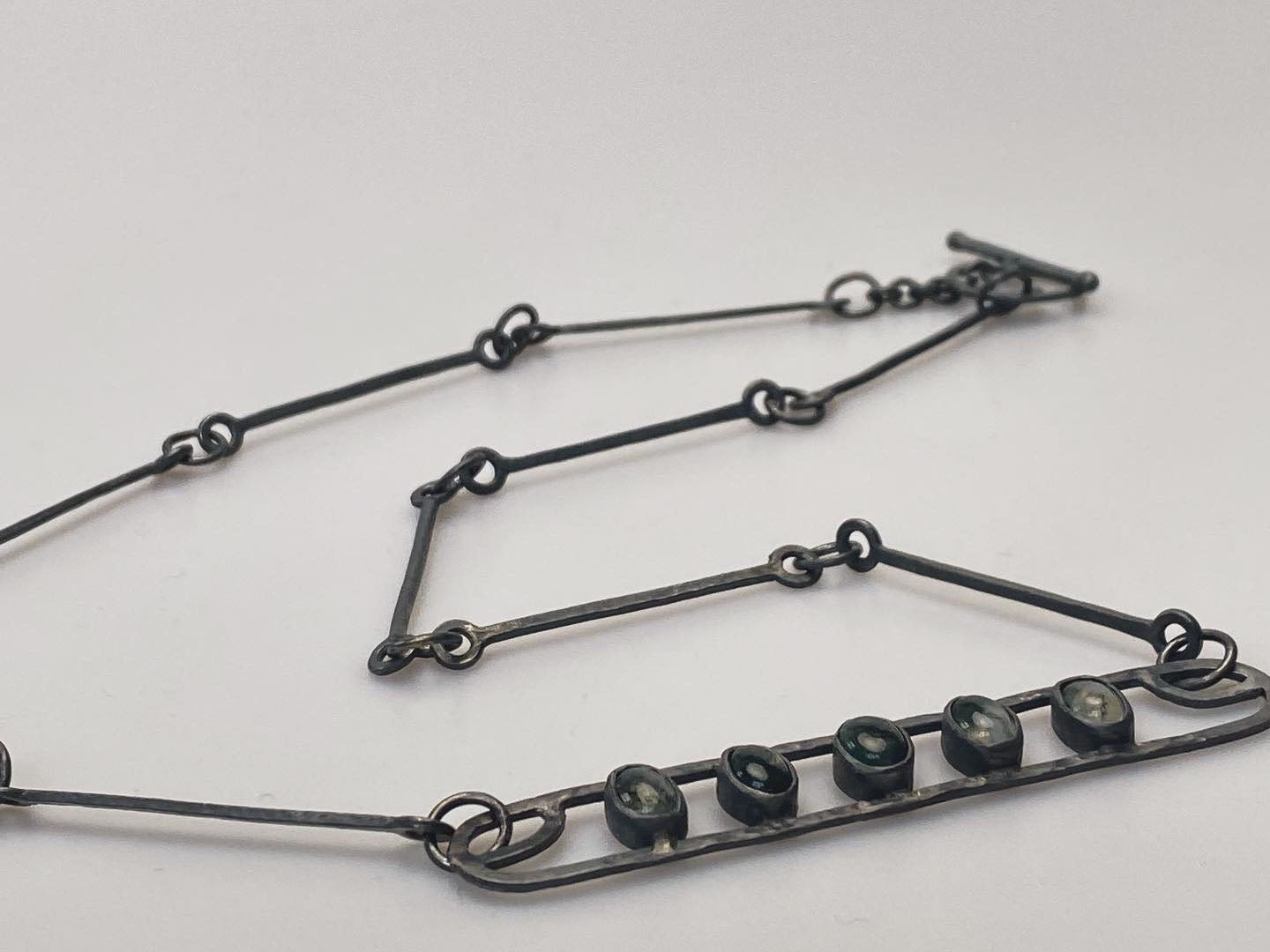 Moss Agate Dreams: Oxidized Silver Necklace