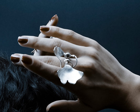 Amorphous Ginkgo Ring with Garnets