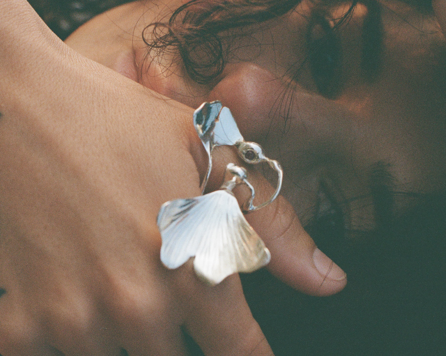 Amorphous Ginkgo Ring with Garnets