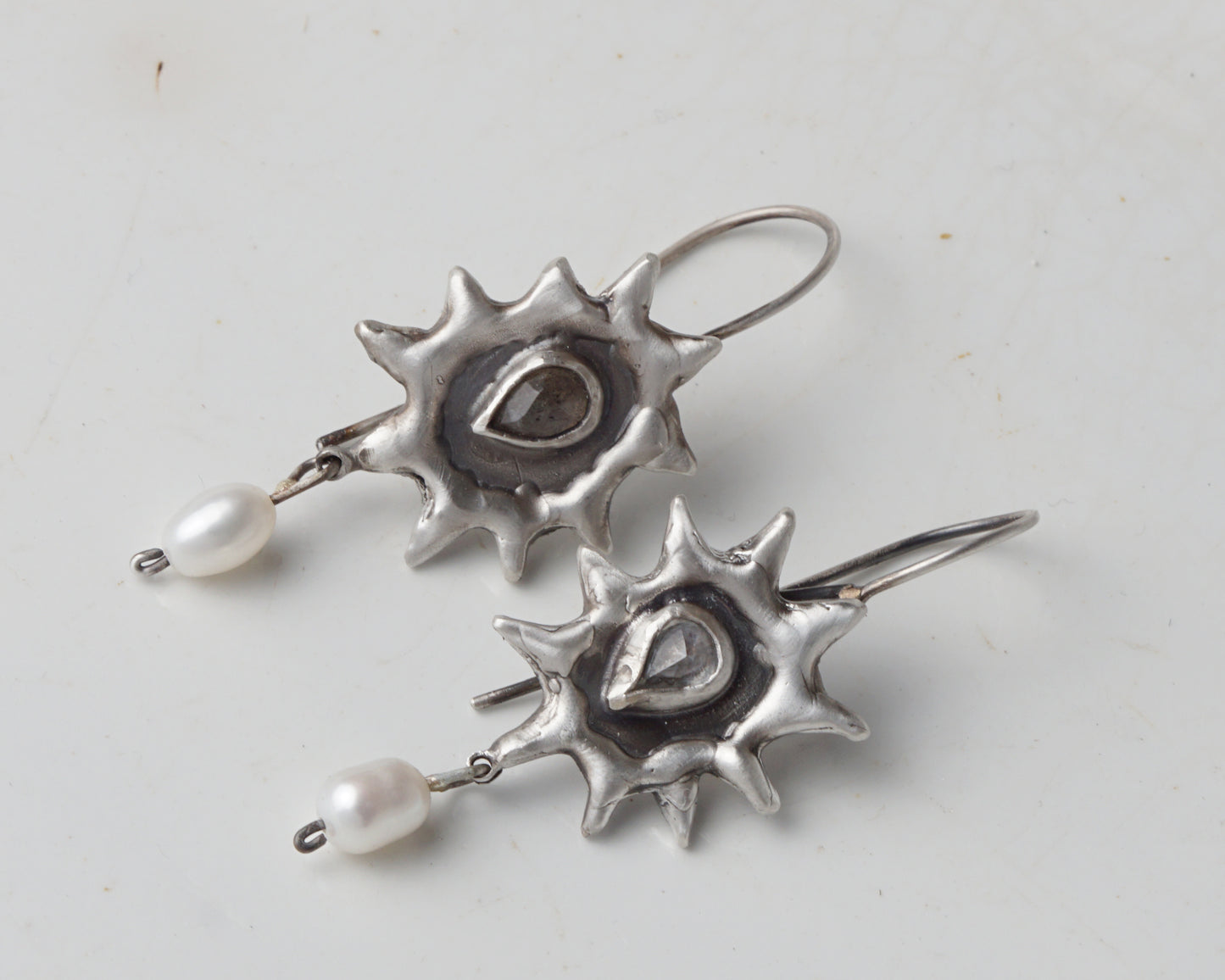 Silver Sun Earrings with Labradorite and Zirconia
