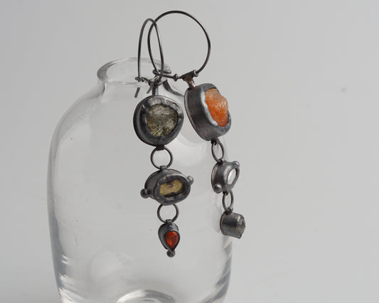 Actinolite Quartz, Ethiopian Opal, Carnelian & Fire Opal, Pearl & Labradorite Earrings