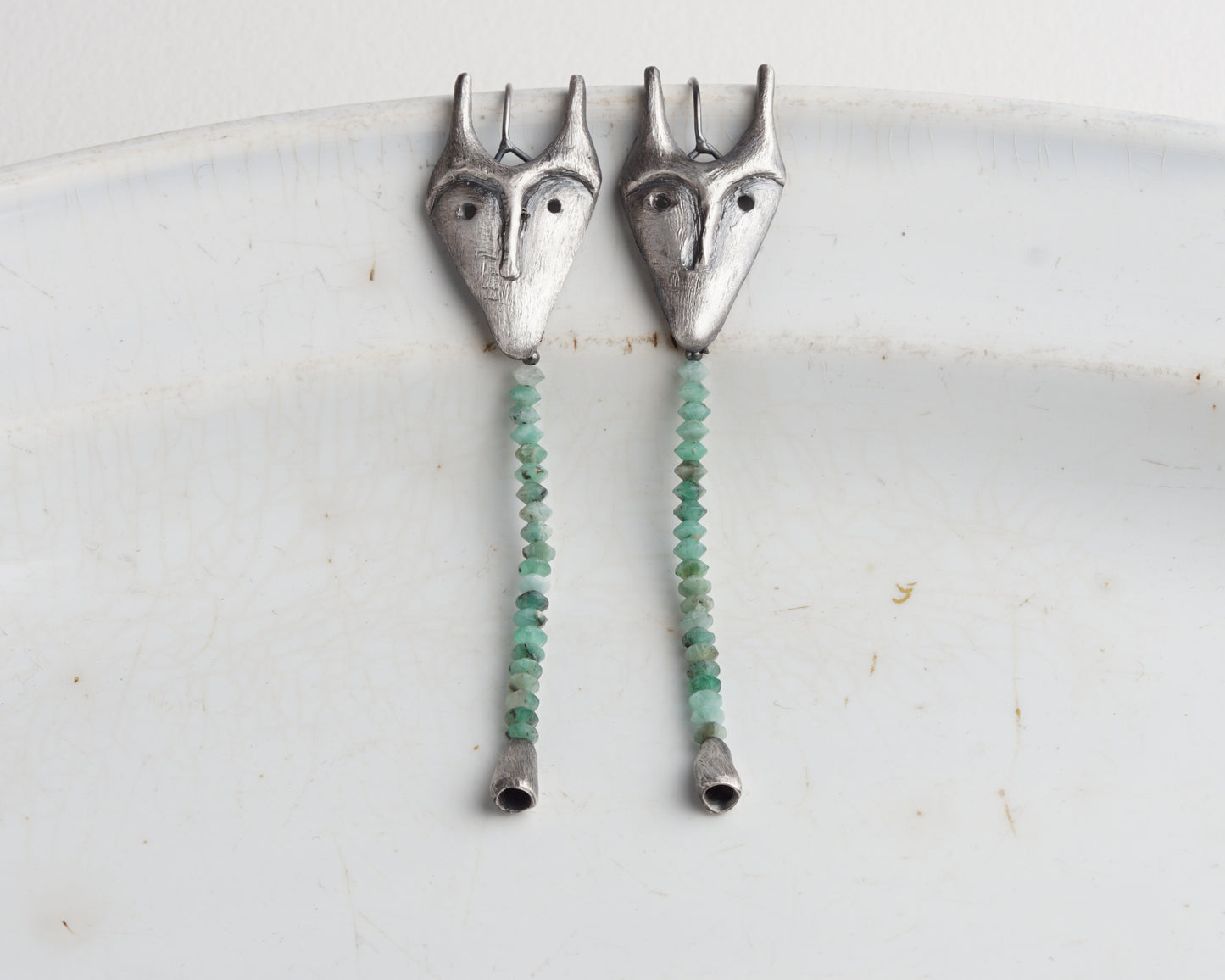 Emerald Creature Mask Earrings