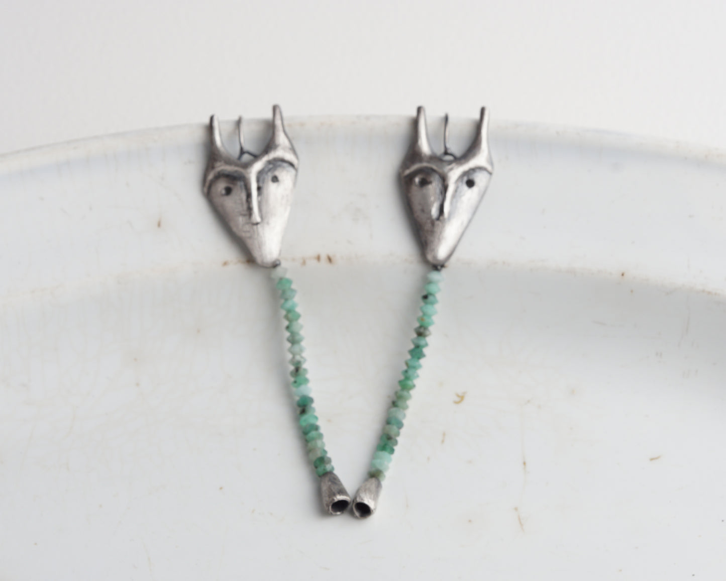 Emerald Creature Mask Earrings