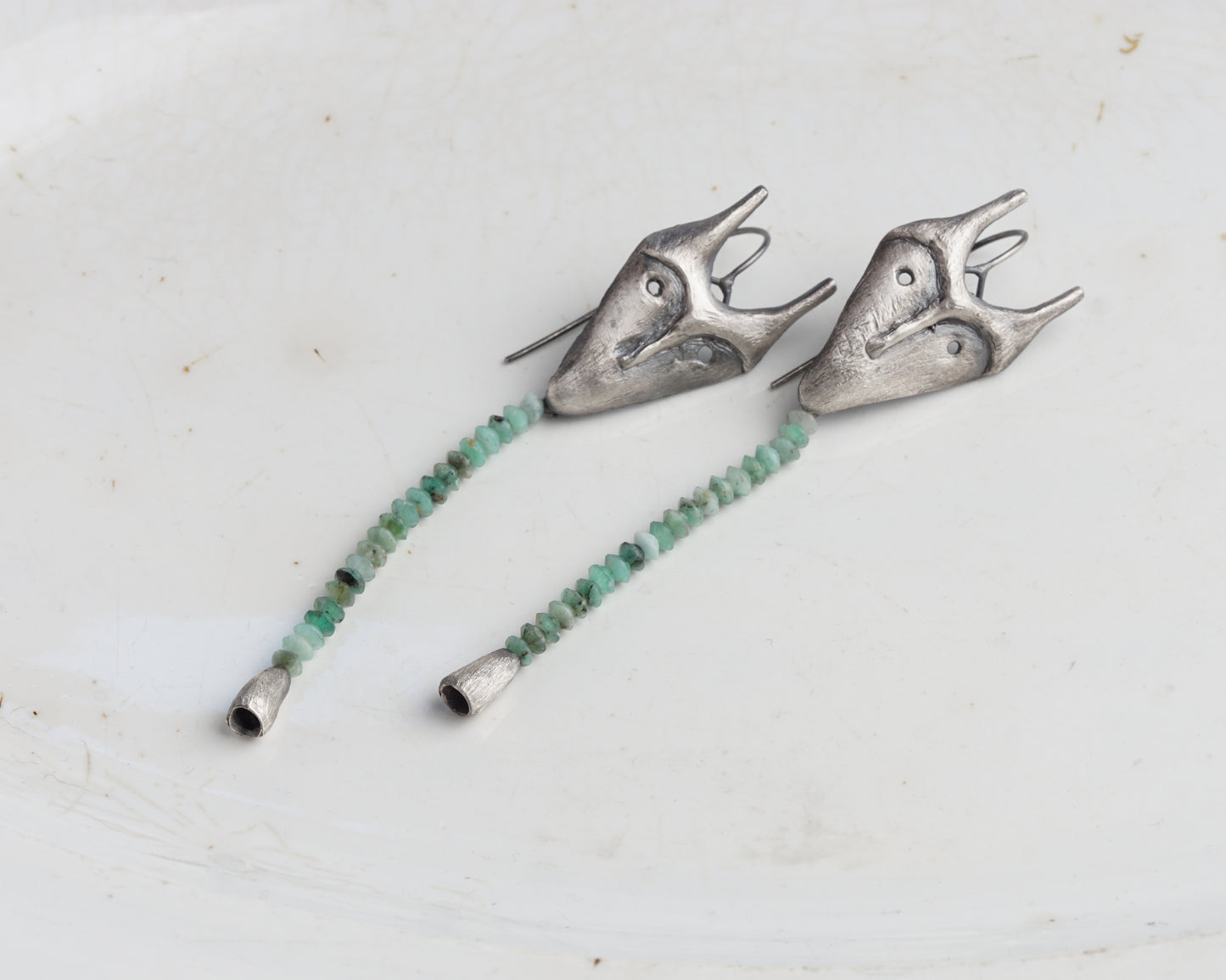 Emerald Creature Mask Earrings