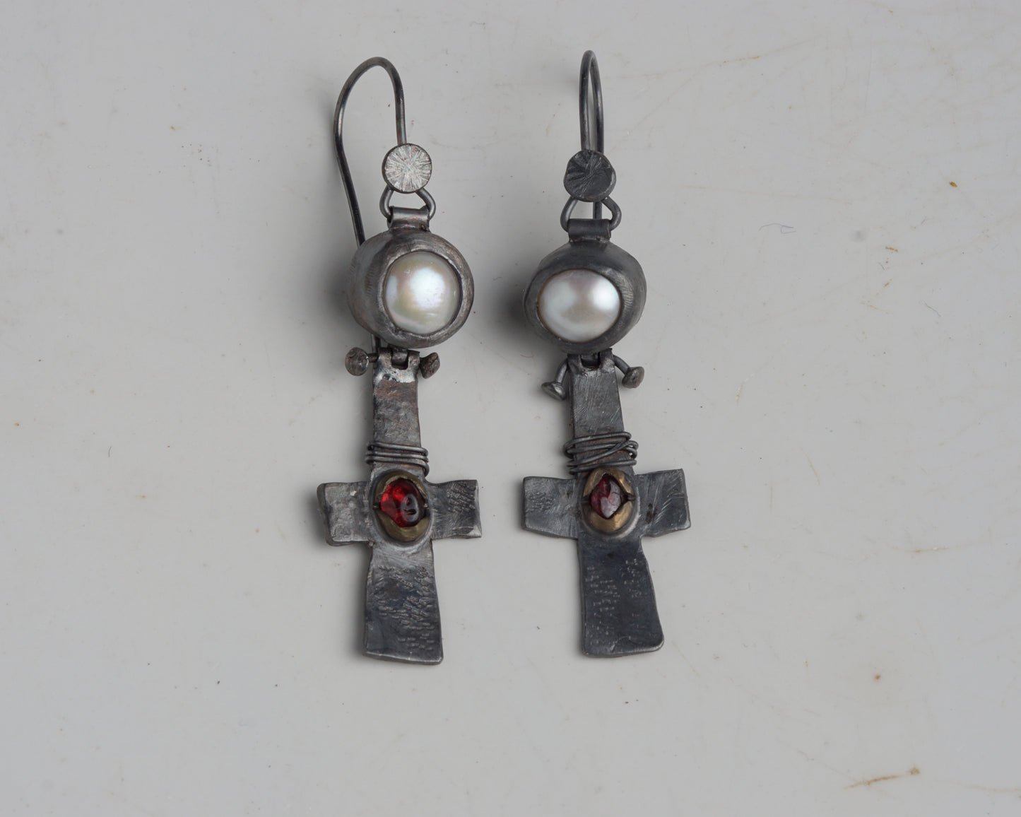 Blood Drop Pearl & Garnet Earrings