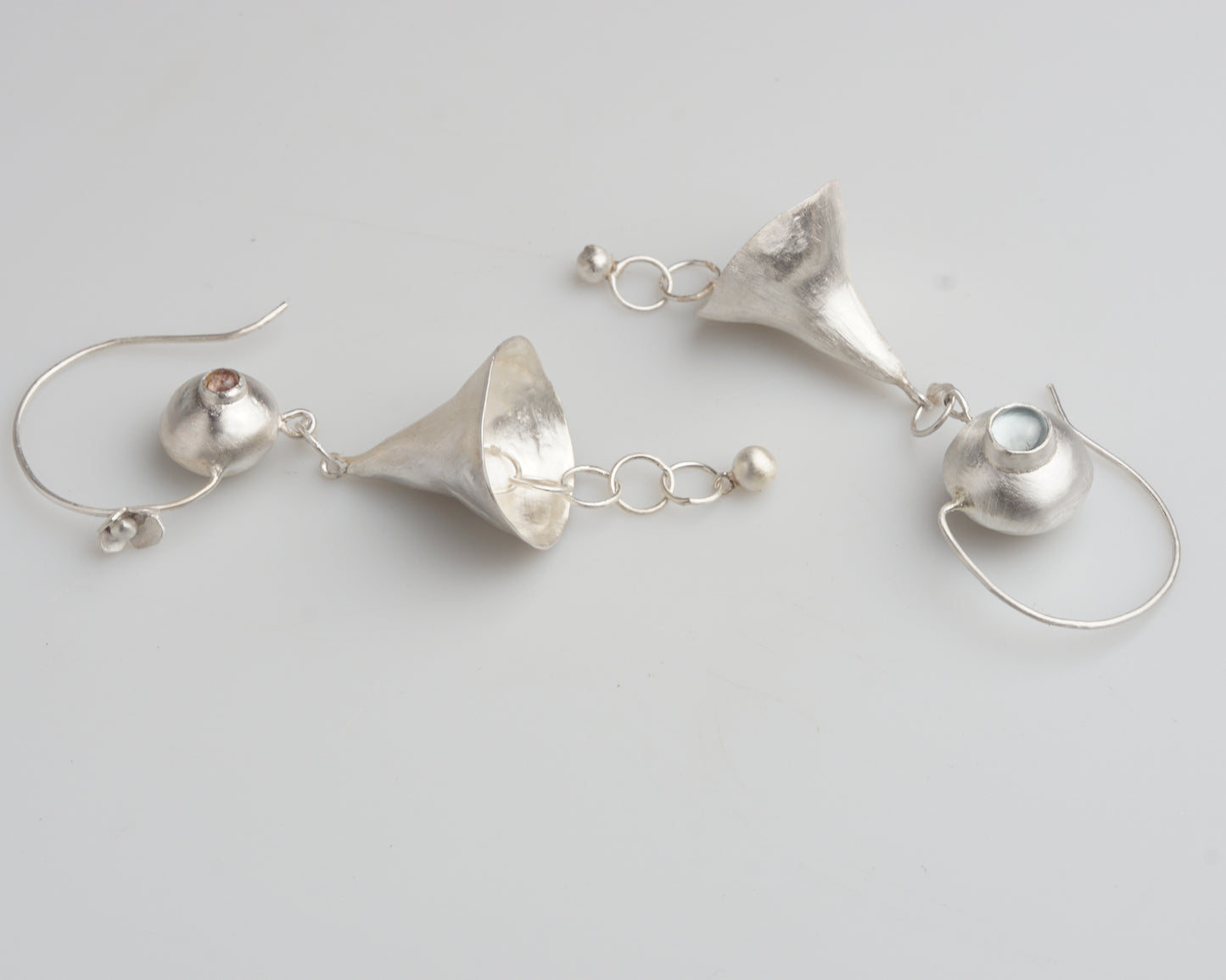 Silver Bellflower Gemstone Drop Earrings