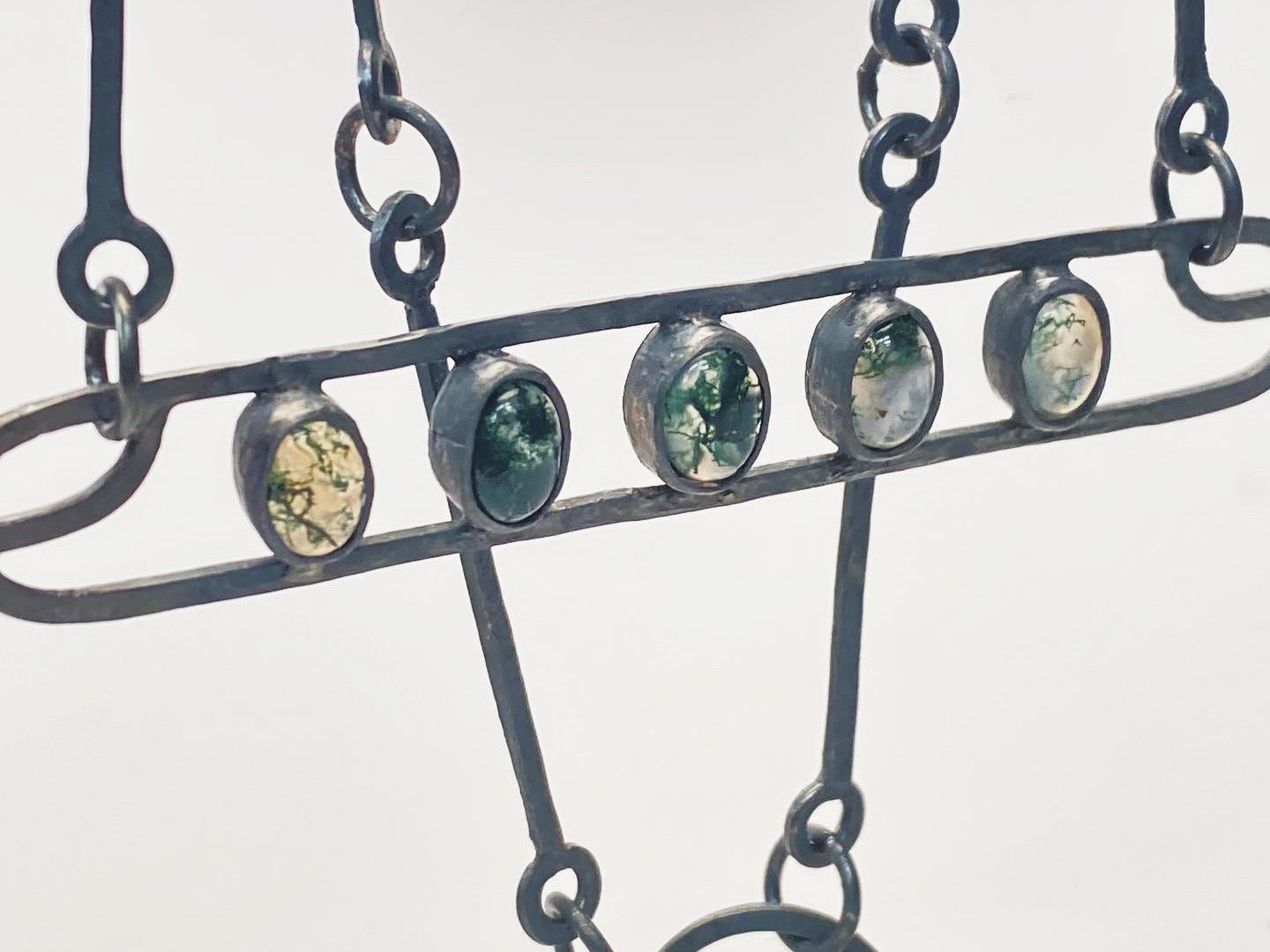 Moss Agate Dreams: Oxidized Silver Necklace