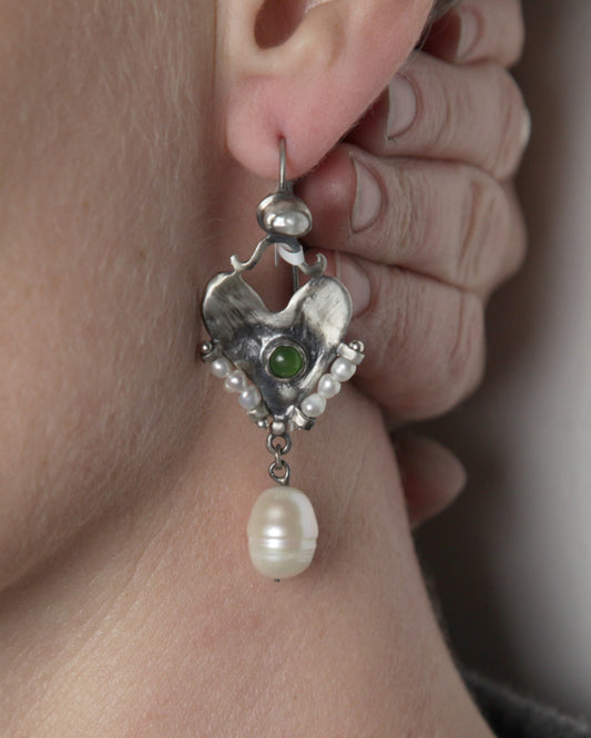 Vintage Heart Pearl Drop Earrings