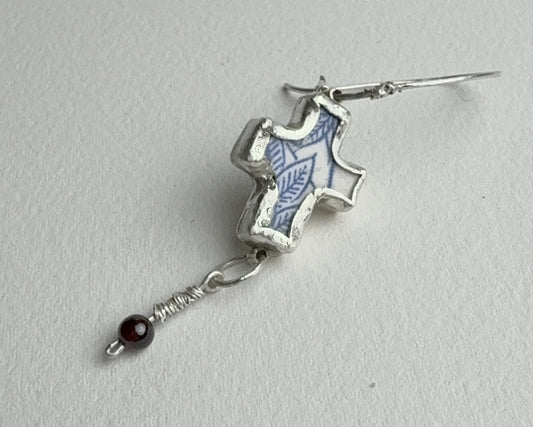 Vintage porcelain Cross earring