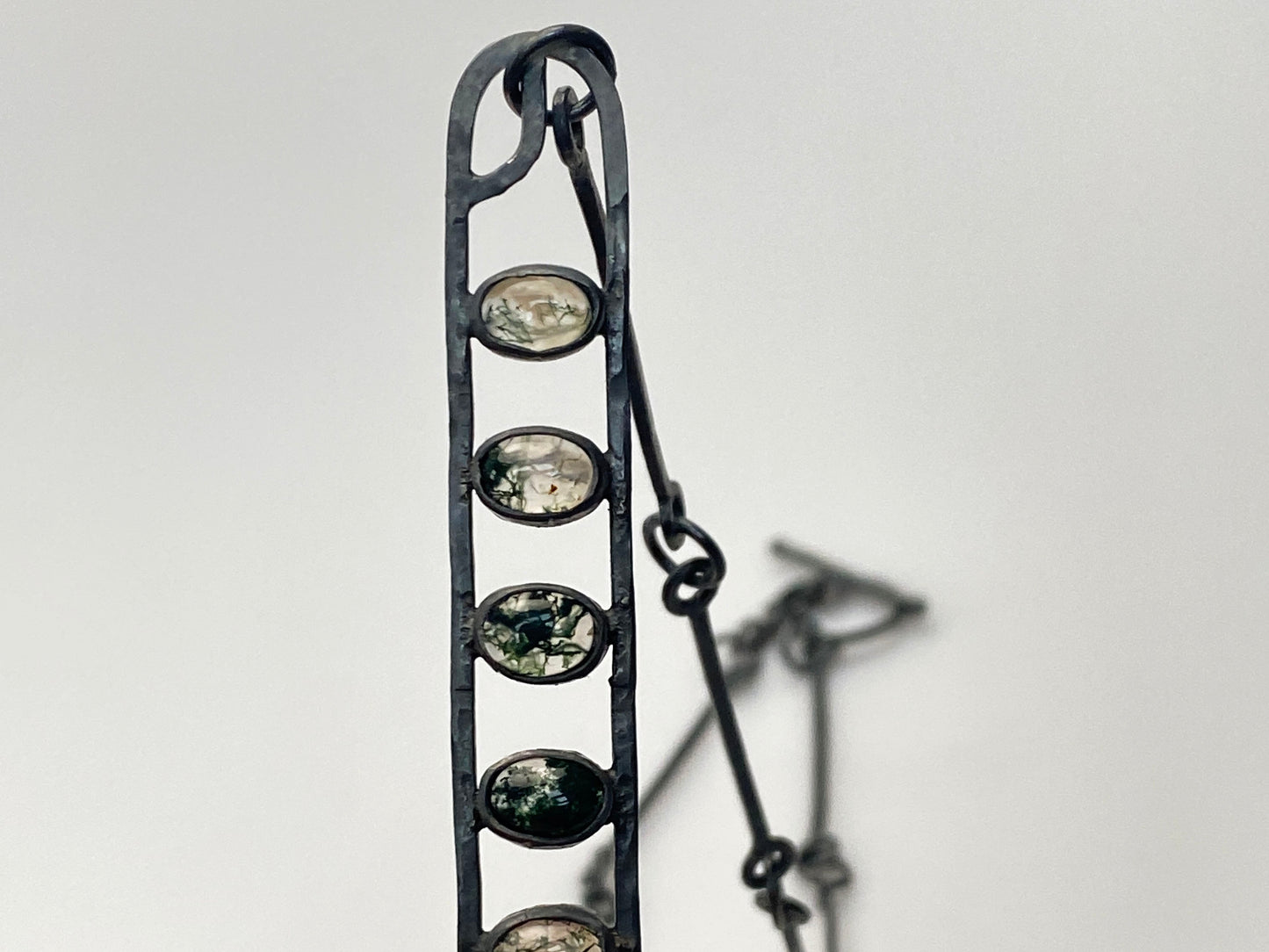 Moss Agate Dreams: Oxidized Silver Necklace