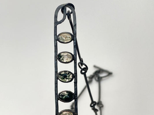 Moss Agate Dreams: Oxidized Silver Necklace