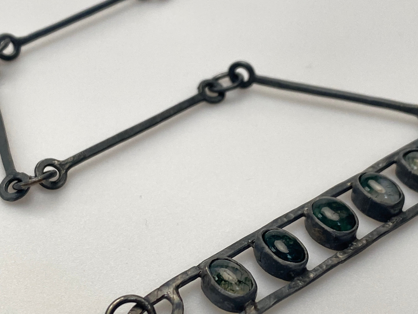 Moss Agate Dreams: Oxidized Silver Necklace