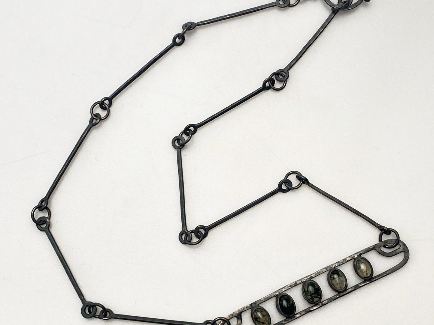 Moss Agate Dreams: Oxidized Silver Necklace