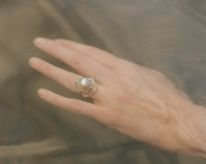 Amorphous Ring with Gray Baroque Pearl