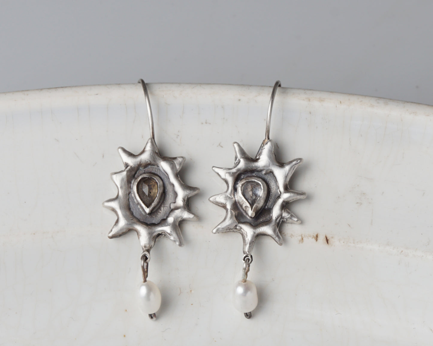 Silver Sun Earrings with Labradorite and Zirconia