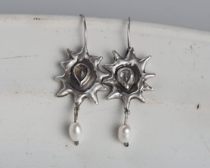 Silver Sun Earrings with Labradorite and Zirconia