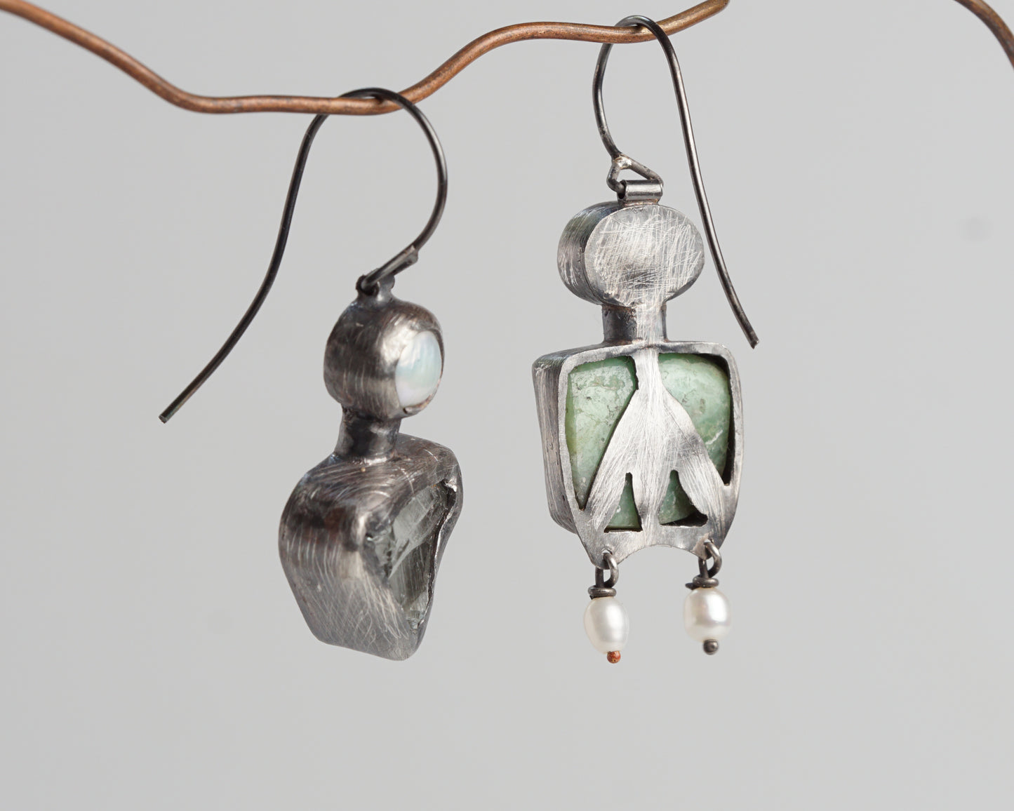 Sterling Silver Earrings with Gowlite, Chrysoprase, Prasiolite, and Pearls