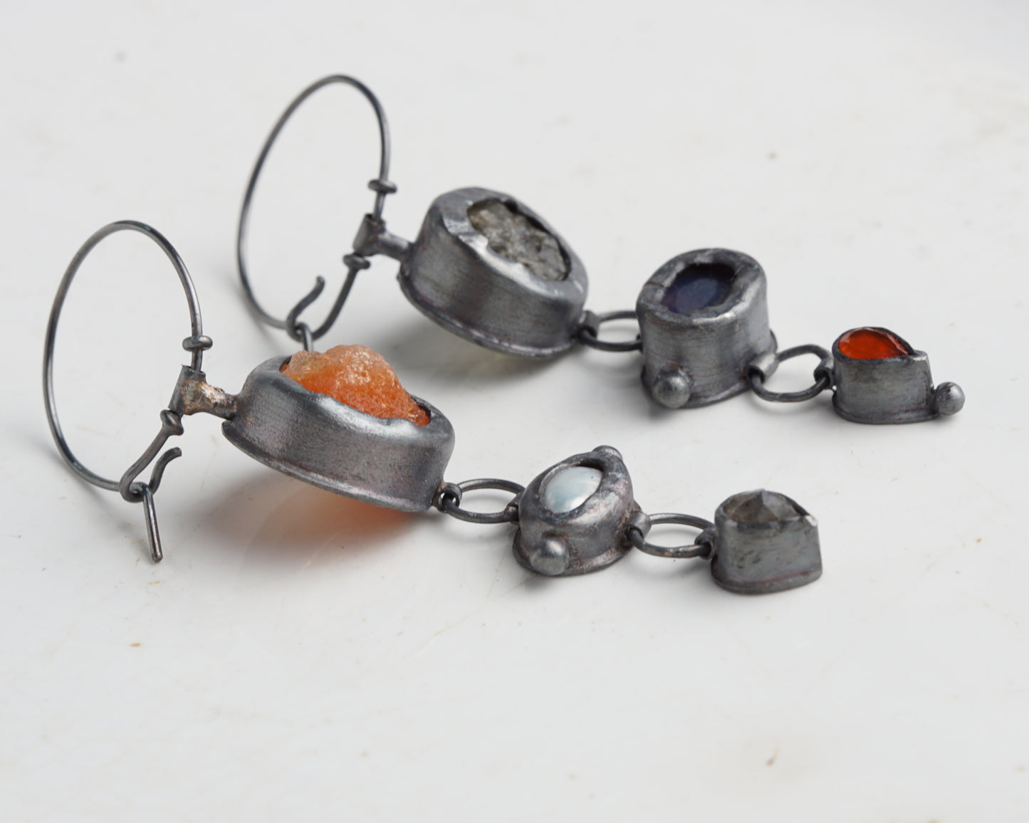 Actinolite Quartz, Ethiopian Opal, Carnelian & Fire Opal, Pearl & Labradorite Earrings