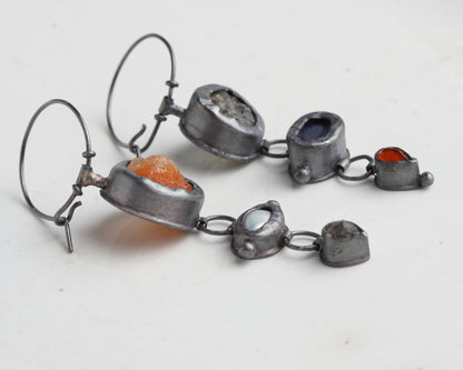 Actinolite Quartz, Ethiopian Opal, Carnelian & Fire Opal, Pearl & Labradorite Earrings
