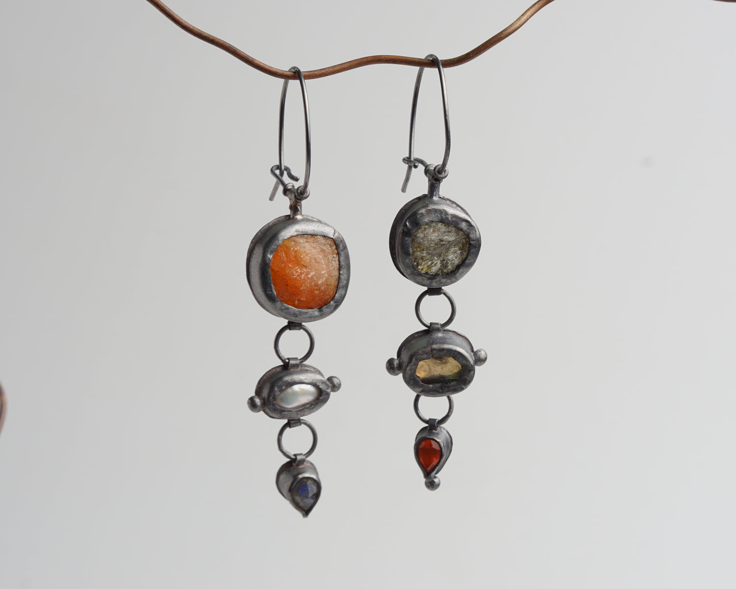 Actinolite Quartz, Ethiopian Opal, Carnelian & Fire Opal, Pearl & Labradorite Earrings