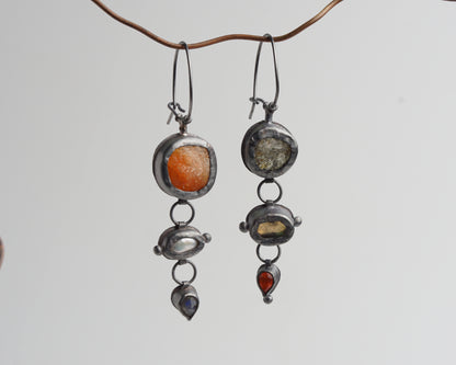 Actinolite Quartz, Ethiopian Opal, Carnelian & Fire Opal, Pearl & Labradorite Earrings