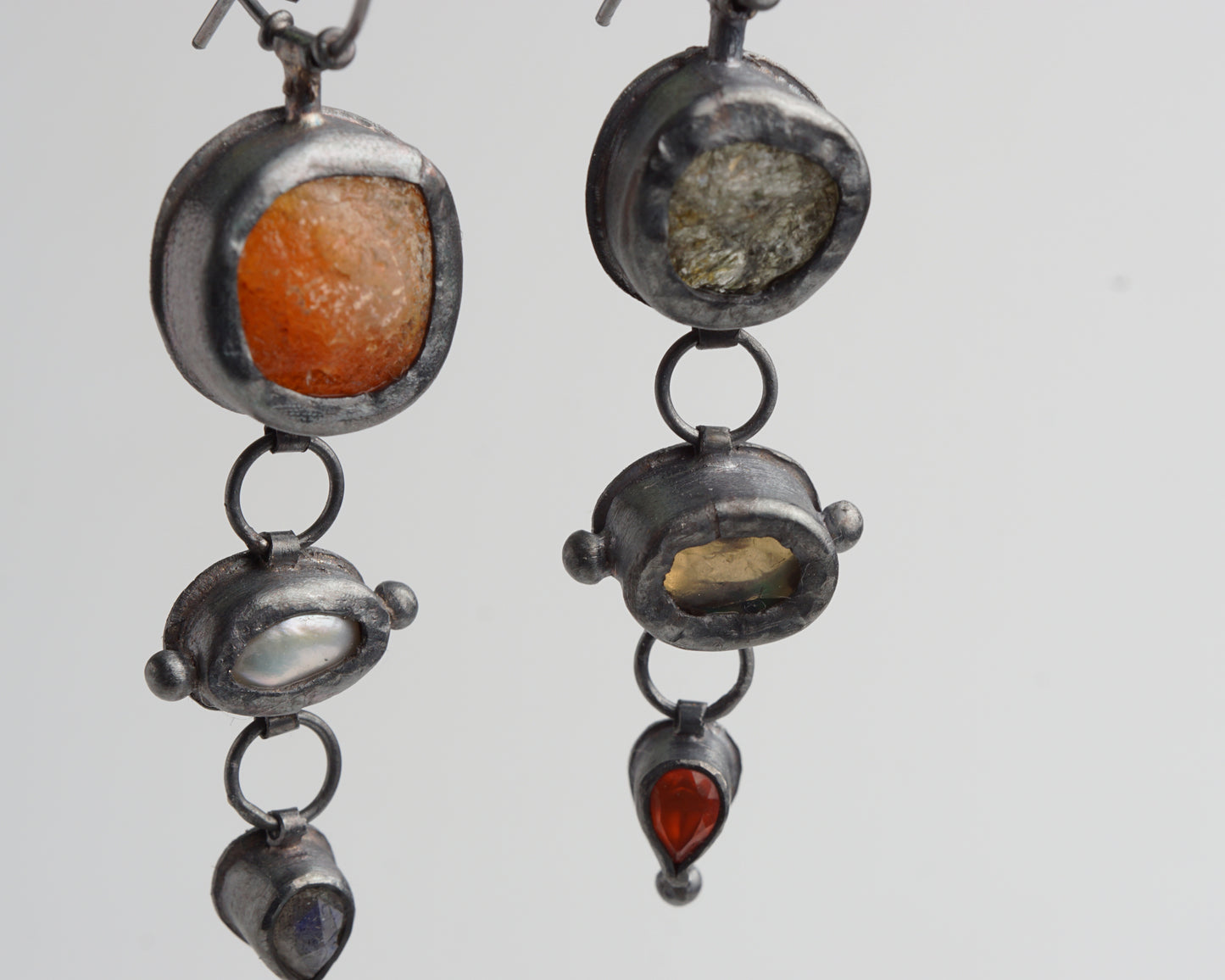Actinolite Quartz, Ethiopian Opal, Carnelian & Fire Opal, Pearl & Labradorite Earrings
