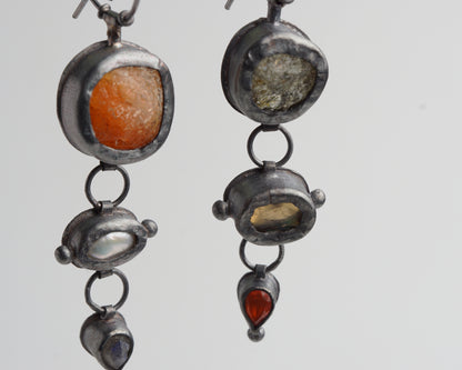 Actinolite Quartz, Ethiopian Opal, Carnelian & Fire Opal, Pearl & Labradorite Earrings