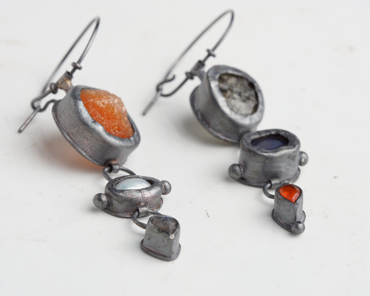 Actinolite Quartz, Ethiopian Opal, Carnelian & Fire Opal, Pearl & Labradorite Earrings