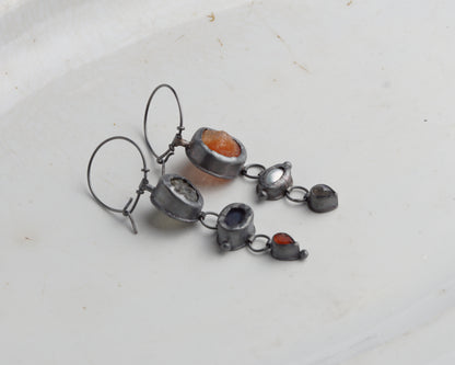 Actinolite Quartz, Ethiopian Opal, Carnelian & Fire Opal, Pearl & Labradorite Earrings