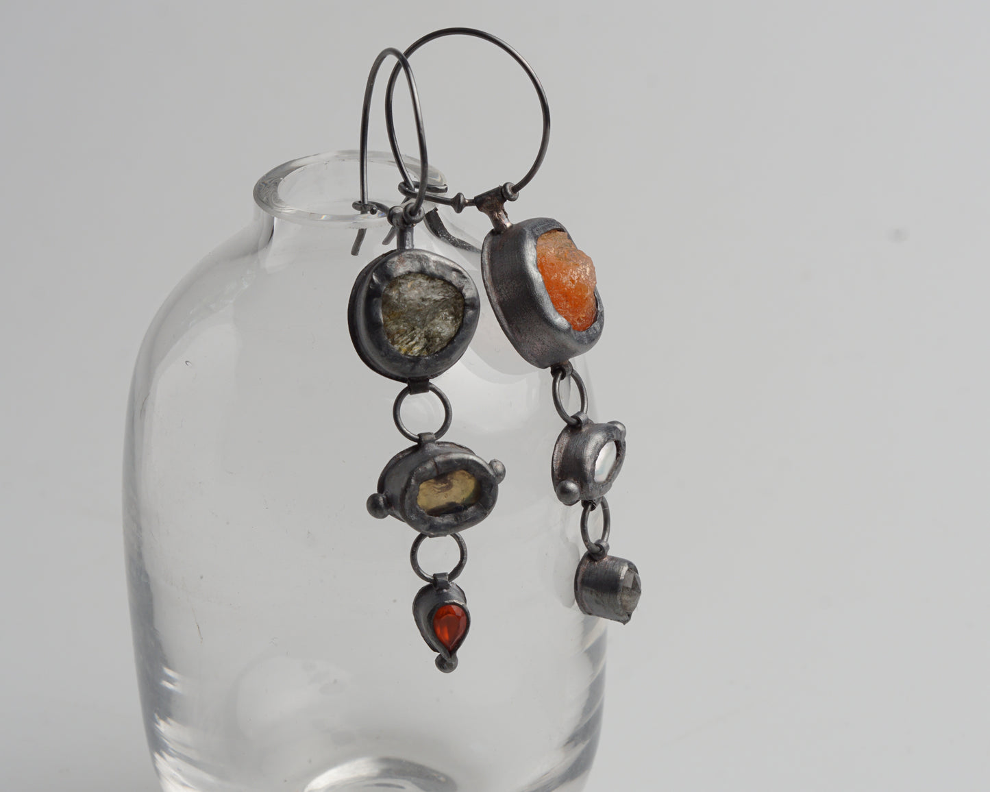 Actinolite Quartz, Ethiopian Opal, Carnelian & Fire Opal, Pearl & Labradorite Earrings