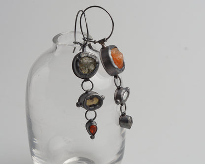 Actinolite Quartz, Ethiopian Opal, Carnelian & Fire Opal, Pearl & Labradorite Earrings