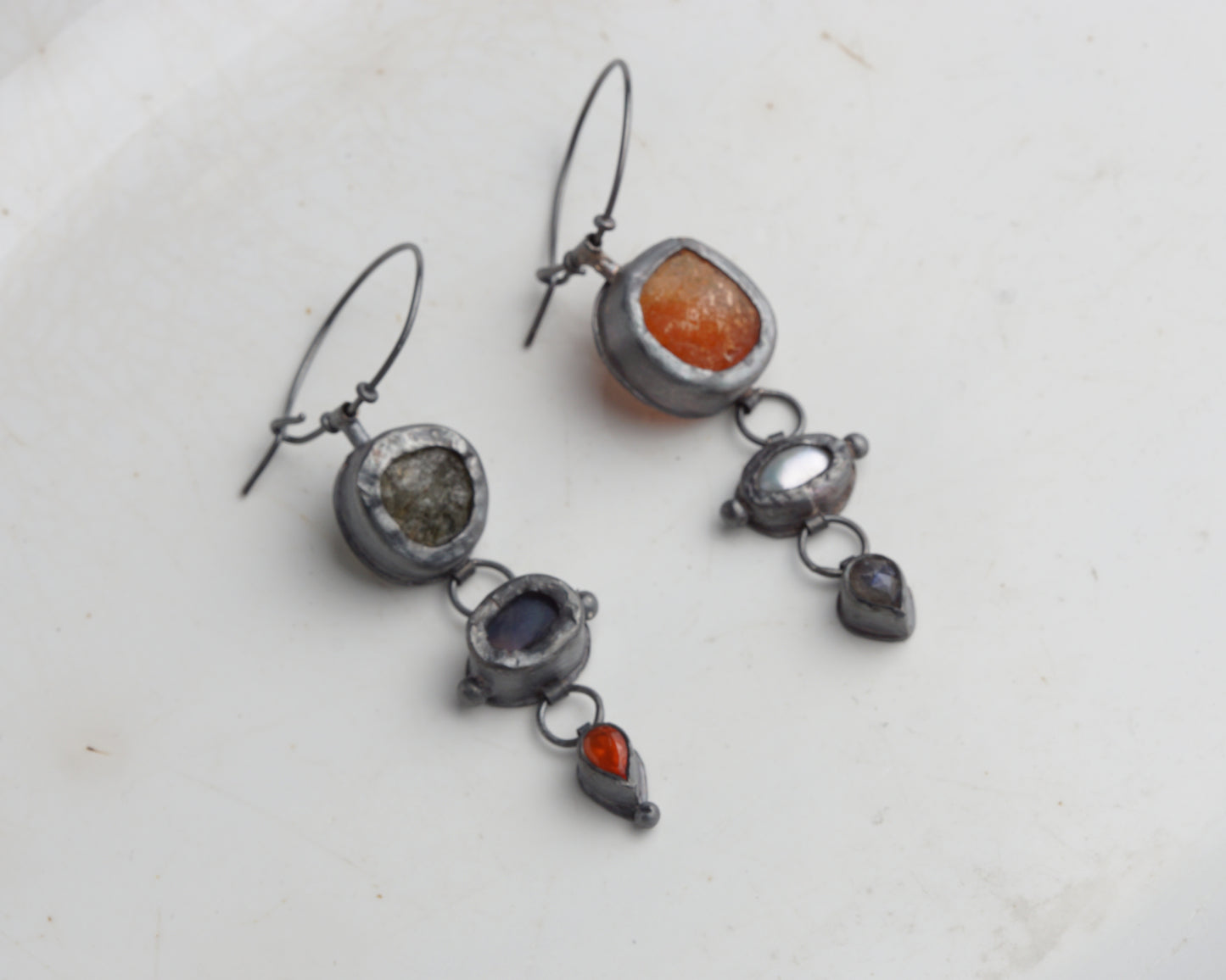 Actinolite Quartz, Ethiopian Opal, Carnelian & Fire Opal, Pearl & Labradorite Earrings