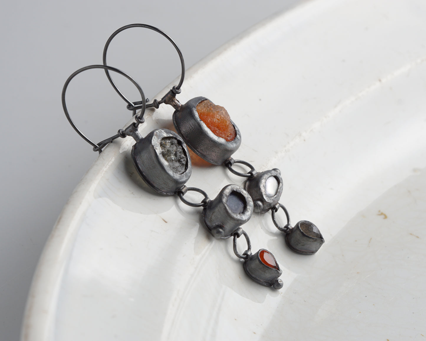 Actinolite Quartz, Ethiopian Opal, Carnelian & Fire Opal, Pearl & Labradorite Earrings