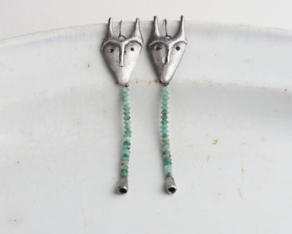 Emerald Creature Mask Earrings