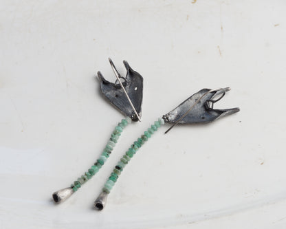 Emerald Creature Mask Earrings