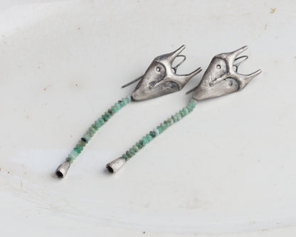 Emerald Creature Mask Earrings