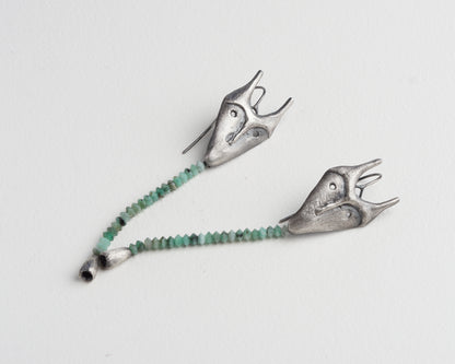 Emerald Creature Mask Earrings