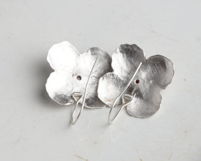 Handcrafted Silver Flower Earrings with Natural Ruby
