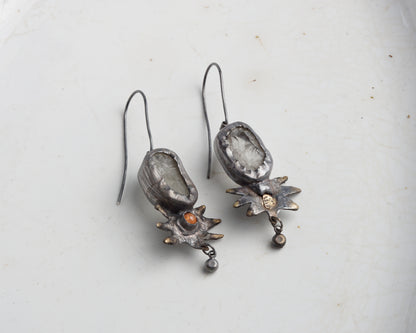 Handcrafted Oxidized Silver Earrings with Sunstone and Kunzite