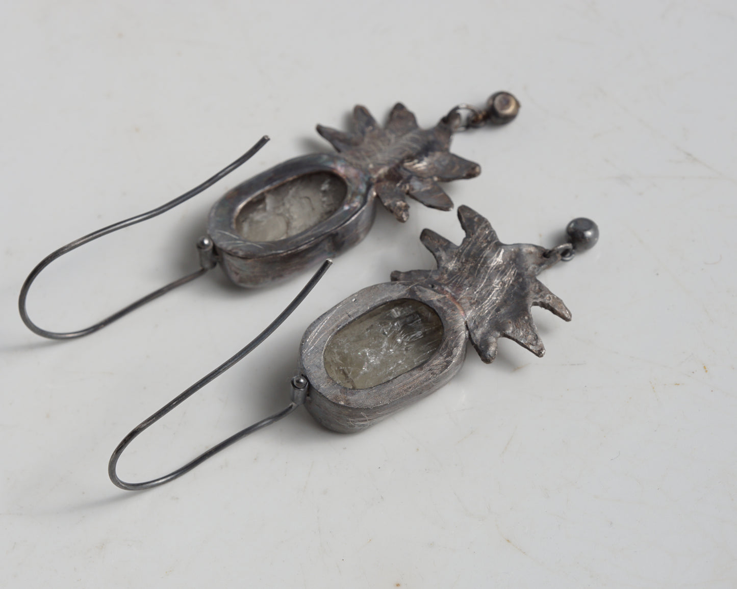 Handcrafted Oxidized Silver Earrings with Sunstone and Kunzite
