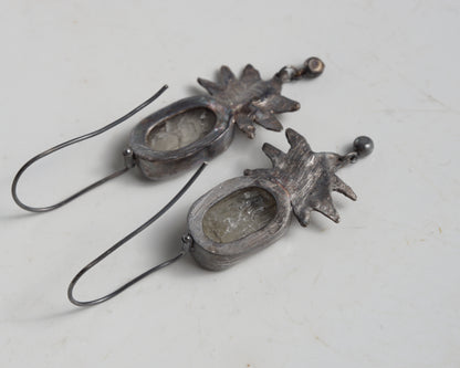 Handcrafted Oxidized Silver Earrings with Sunstone and Kunzite