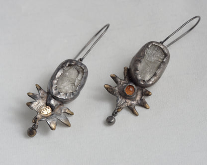 Handcrafted Oxidized Silver Earrings with Sunstone and Kunzite