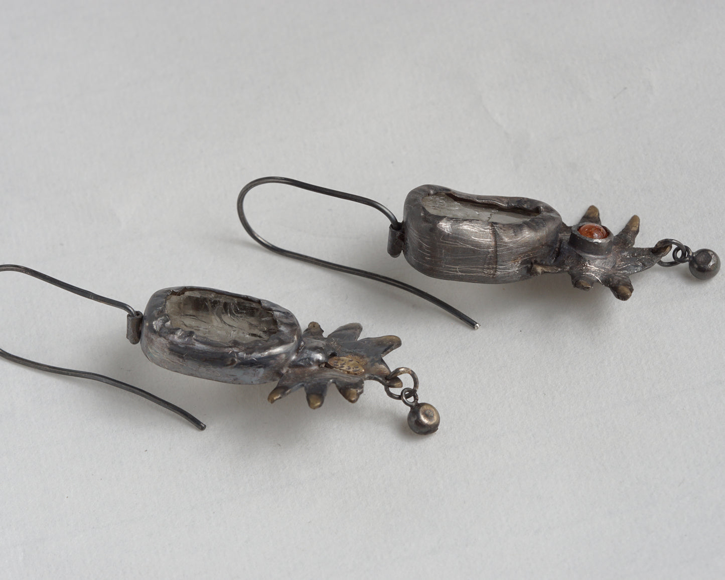 Handcrafted Oxidized Silver Earrings with Sunstone and Kunzite