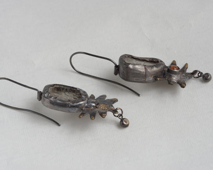Handcrafted Oxidized Silver Earrings with Sunstone and Kunzite