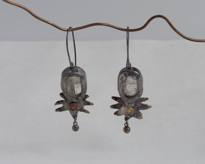 Handcrafted Oxidized Silver Earrings with Sunstone and Kunzite